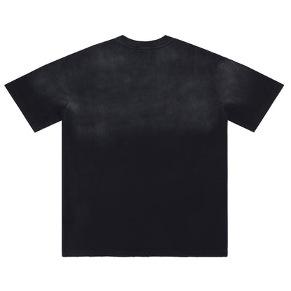 Letter Print Washed Distressed T-Shirt