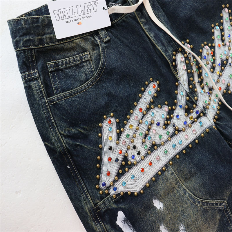 VALLEY Embroidered Rhinestone Jeans #8253