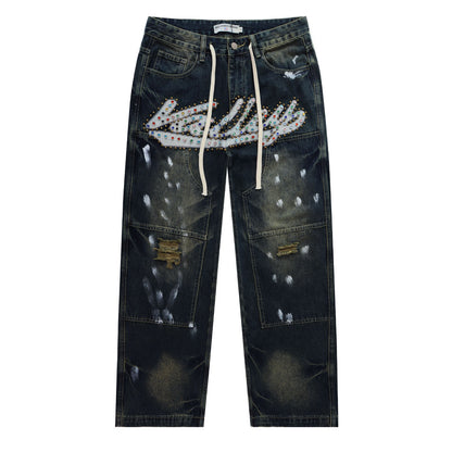 VALLEY Embroidered Rhinestone Jeans #8253